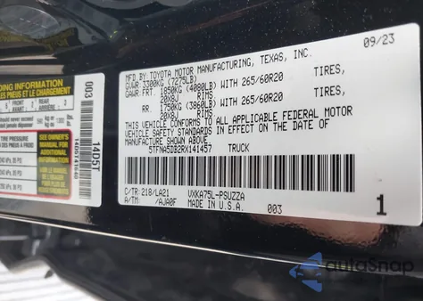 2024 Toyota Tundra Platinum 4Wd z USA, uszkodzony, nr VIN 5TFNA5DB2RX141457